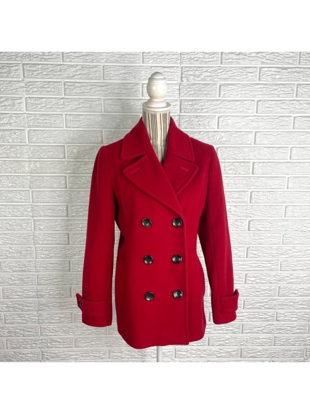 Lands’ End Red Double-Breasted Wool Cashmere-Blend Pea Coat Size 6